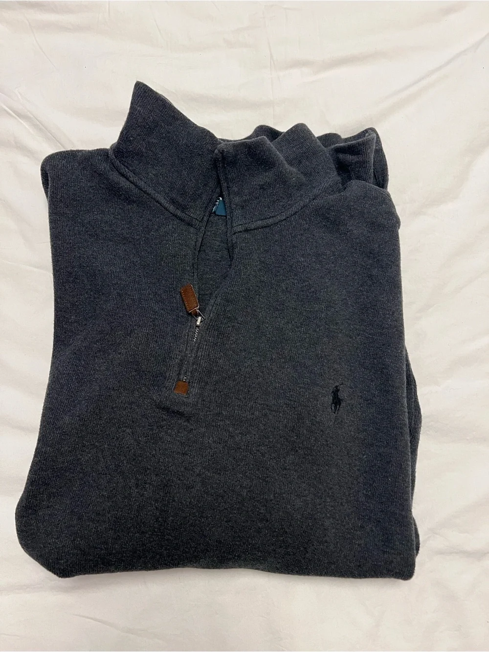Polo by Ralph Lauren Men's Charcoal Quarter-Zip Sweater, Size Large Tall